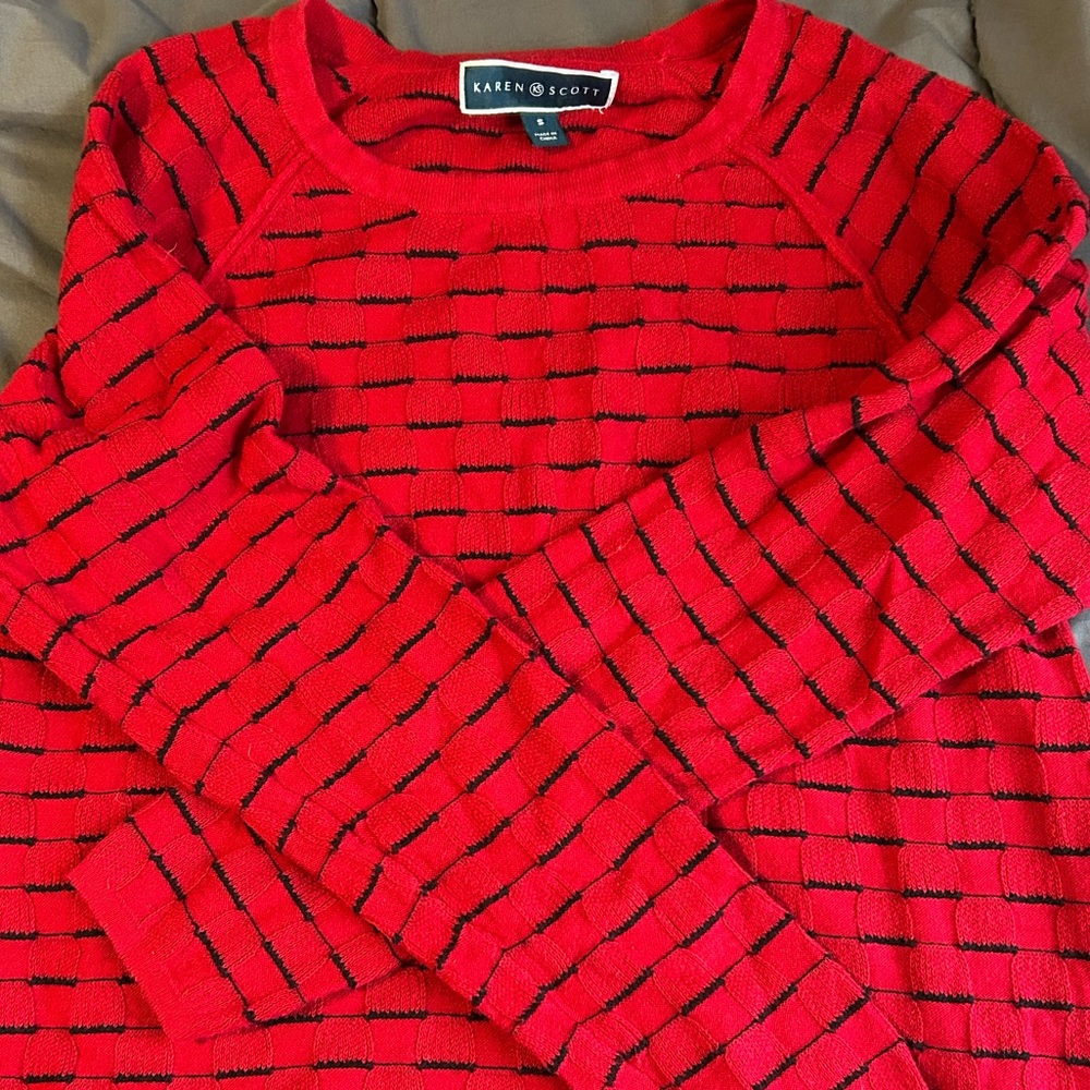 Karen Scott red and black crewneck sweater